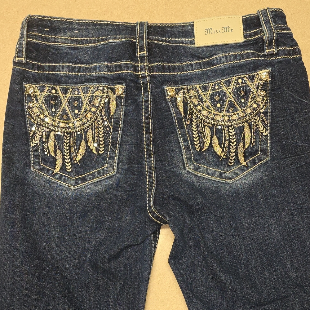 Cheating Ex GF Sale Miss Me 29 Women's Blue Jeans with Gold Embellishments